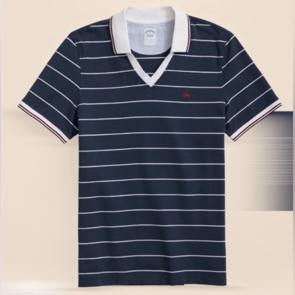 BROOKS BROTHERS Supima CottonJohnny Collar Soccer Stripe Polo Shirt Sz L